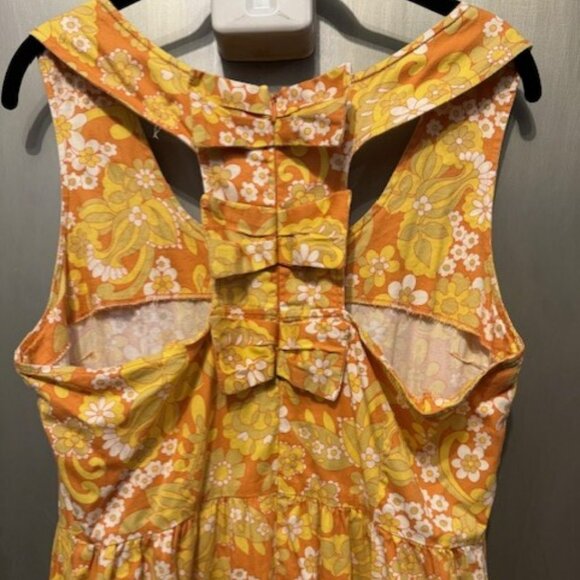 Retro Vintage Racerback (with Mini Bows) Mod Floral late 60s/ 70s Mini Dress - Picture 13 of 16